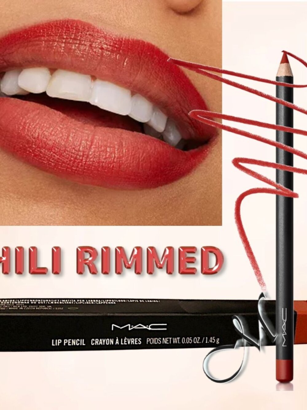 MAC Lip Pencil Crayon A Levres ~ CHILI RIMMED (Cayenne Red) 1.45g NIB